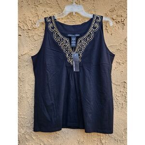 Josephine Chaus Black Embellished V-Neck Tank Top Size L